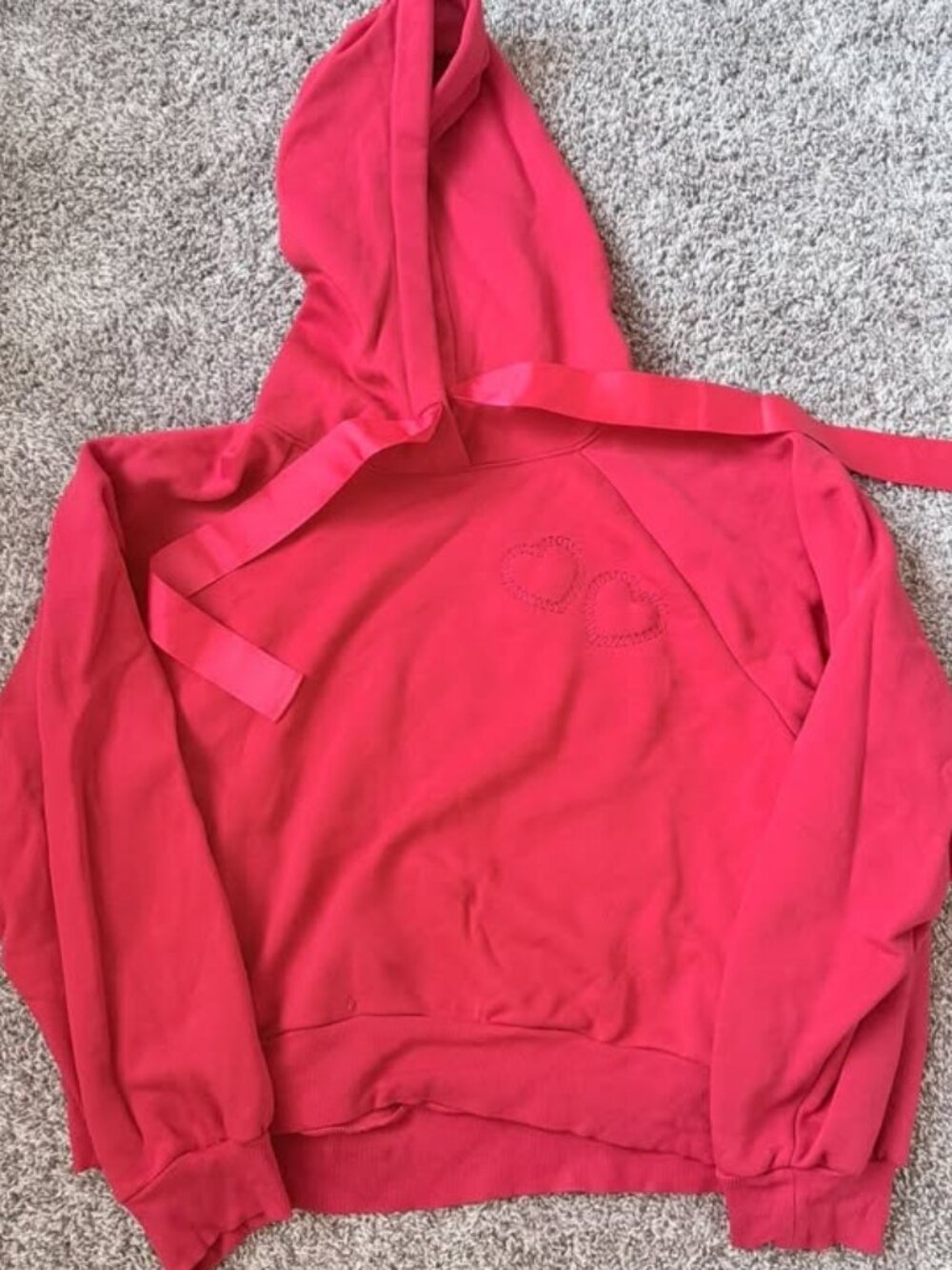 Loft Red Hooded Sweatshirt with ribbon and hearts detail